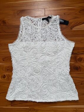 White House Black Market White Beaded Lace Sleeveless Top